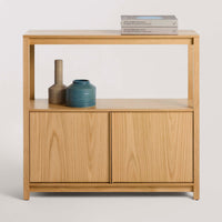 Open Plan Small Low Bookcase with Storage in White Oak - Angle 3