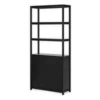 Open Plan Tall Bookcase with Storage in Black on Oak - Angle 8