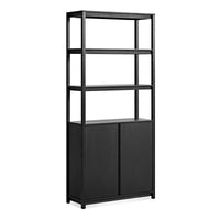 Open Plan Tall Bookcase with Storage in Black on Oak - Angle 5