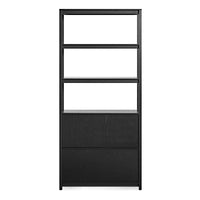 Open Plan Tall Bookcase with Storage in Black on Oak - Angle 9