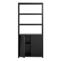 Open Plan Tall Bookcase with Storage in Black on Oak - Angle 4