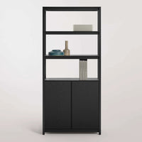 Open Plan Tall Bookcase with Storage in Black on Oak - Angle 10