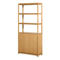 Open Plan Tall Bookcase with Storage in White Oak - Angle 8