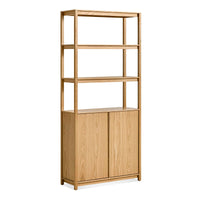 Open Plan Tall Bookcase with Storage in White Oak - Angle 5