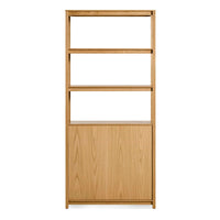 Open Plan Tall Bookcase with Storage in White Oak - Angle 9