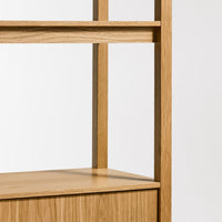 Open Plan Tall Bookcase with Storage in White Oak - Angle 11