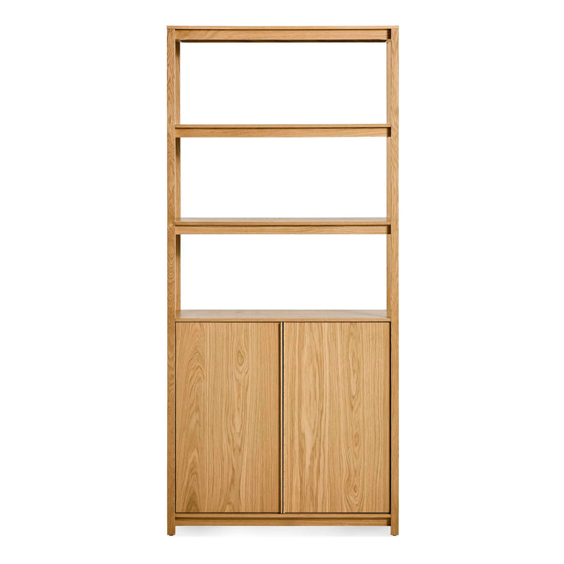 Open Plan Tall Bookcase with Storage in White Oak