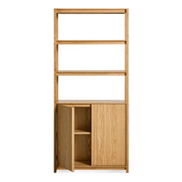 Open Plan Tall Bookcase with Storage in White Oak - Angle 4