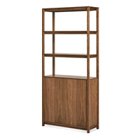 Open Plan Tall Bookcase with Storage in Walnut - Angle 8