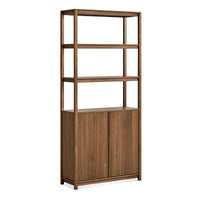 Open Plan Tall Bookcase with Storage in Walnut - Angle 5