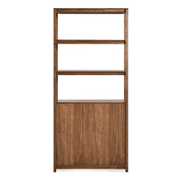 Open Plan Tall Bookcase with Storage in Walnut - Angle 9