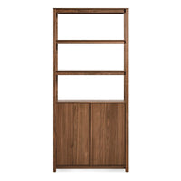 Open Plan Tall Bookcase with Storage in Walnut - Angle 1