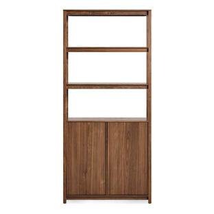 Open Plan Tall Bookcase with Storage in Walnut - Angle 1
