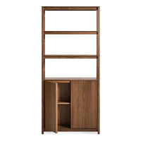 Open Plan Tall Bookcase with Storage in Walnut - Angle 4