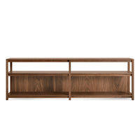 Open Plan Long and Low Bookcase in Walnut - Angle 1