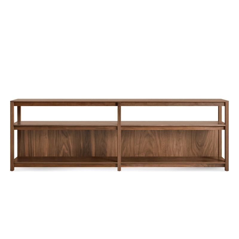 Open Plan Long and Low Bookcase in Walnut - Angle 1