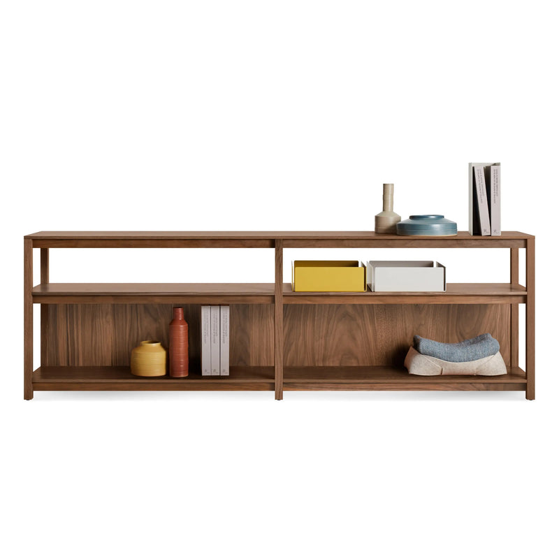Open Plan Small Low Bookcase in Walnut - Angle 2