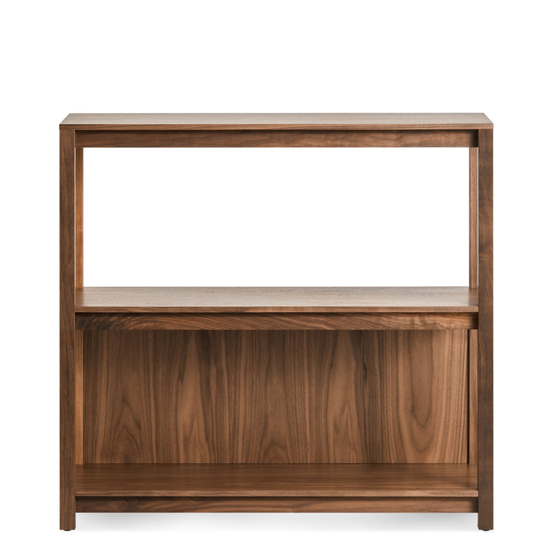 Open Plan Small Low Bookcase in Walnut - Angle 1