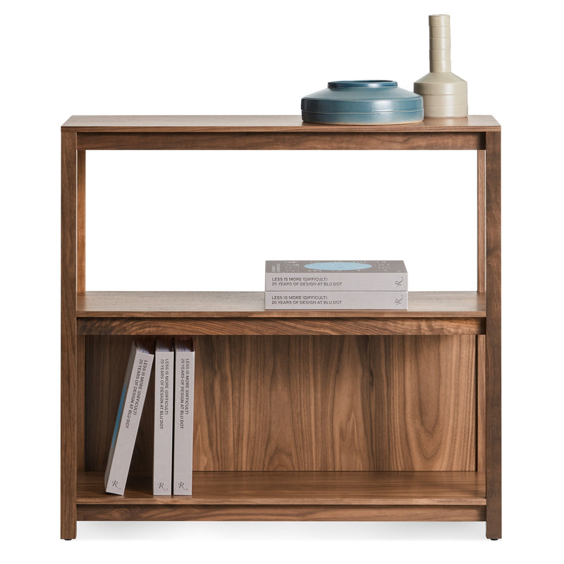Open Plan Small Low Bookcase in Walnut - Angle 2