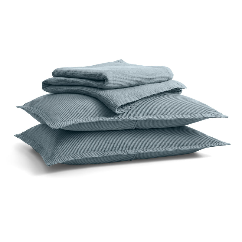 Ripple Coverlet Set in Grey Blue / Putty Stitch - Angle 1