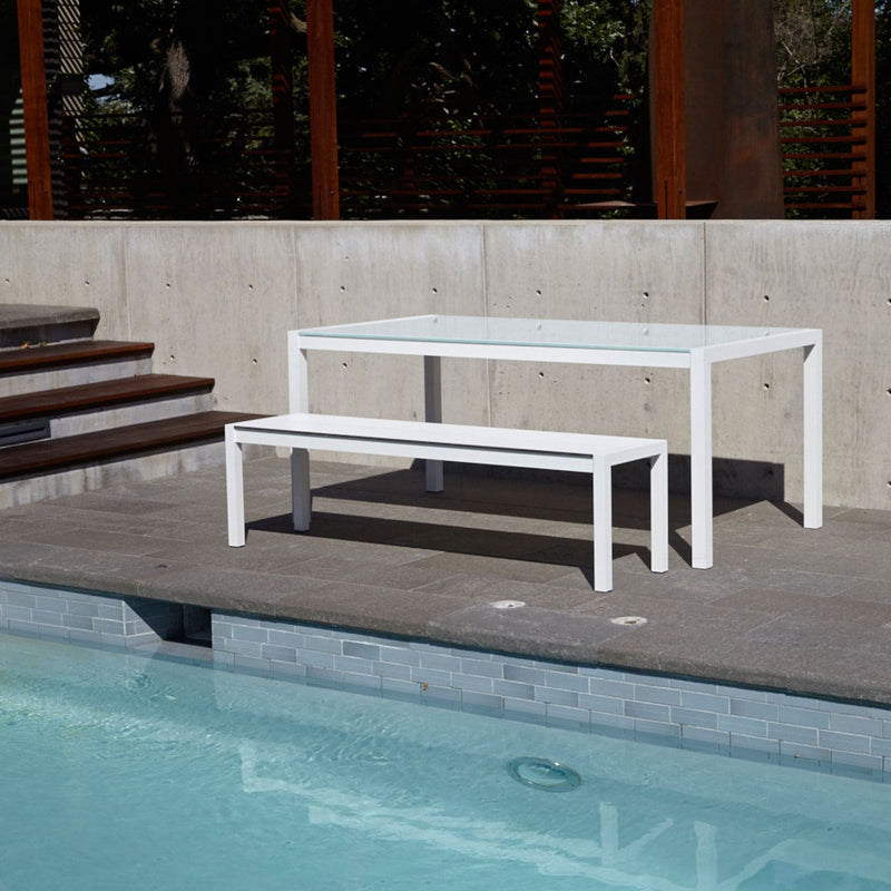 Skiff Outdoor Bench in White - Angle 2