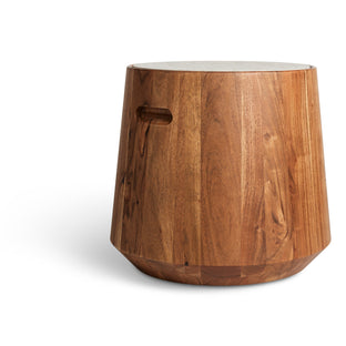 Turn Stool in Acacia / Heathered Off White - Angle 1