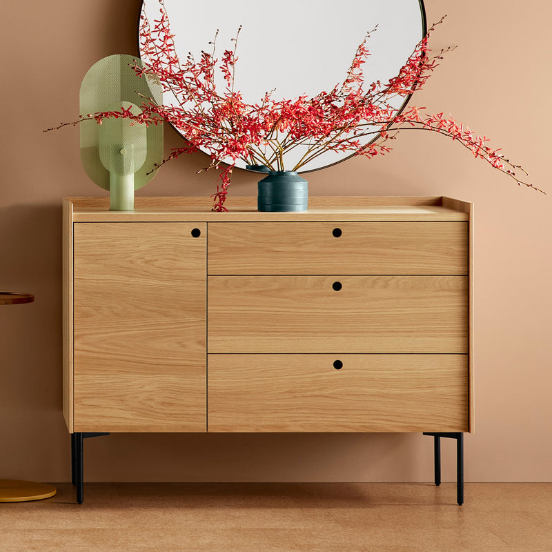Peek 1 Door / 3 Drawer Credenza in Rustic Walnut - Angle 2