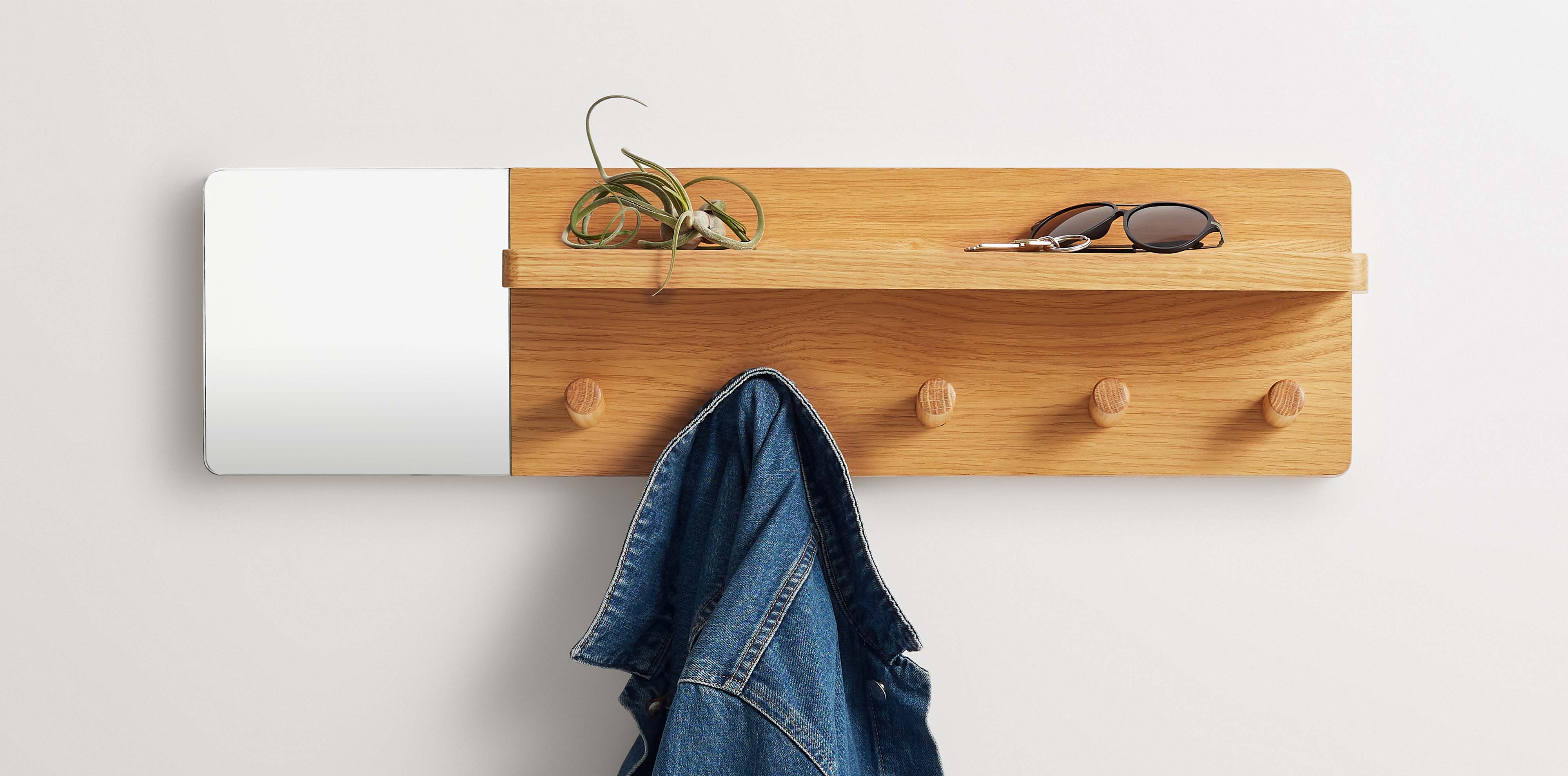 Candid Wall Shelf with Hooks, Modern Décor