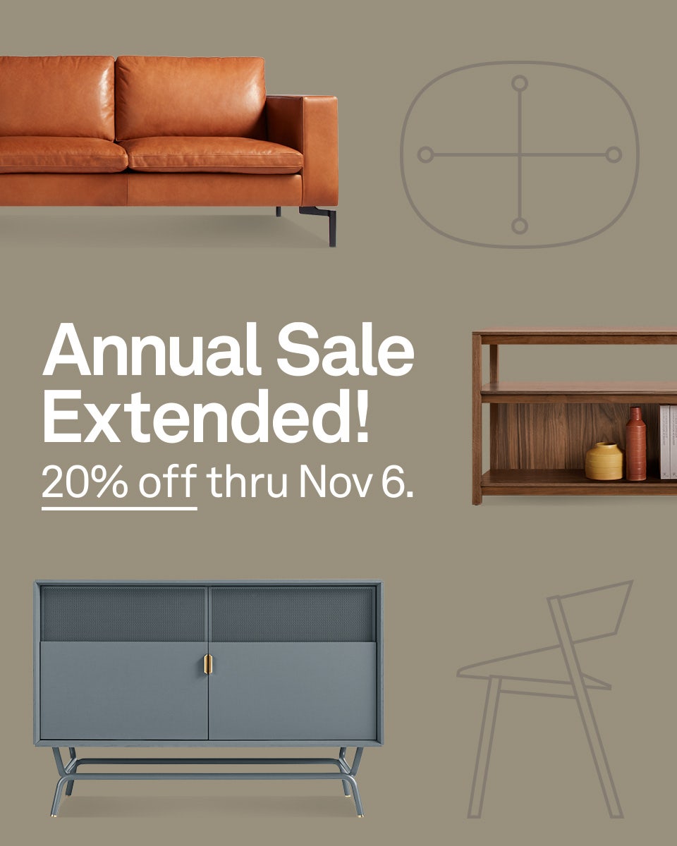 Annual sale extended! 20% off through November 6th. Images and line designs of Blu Dot furniture.