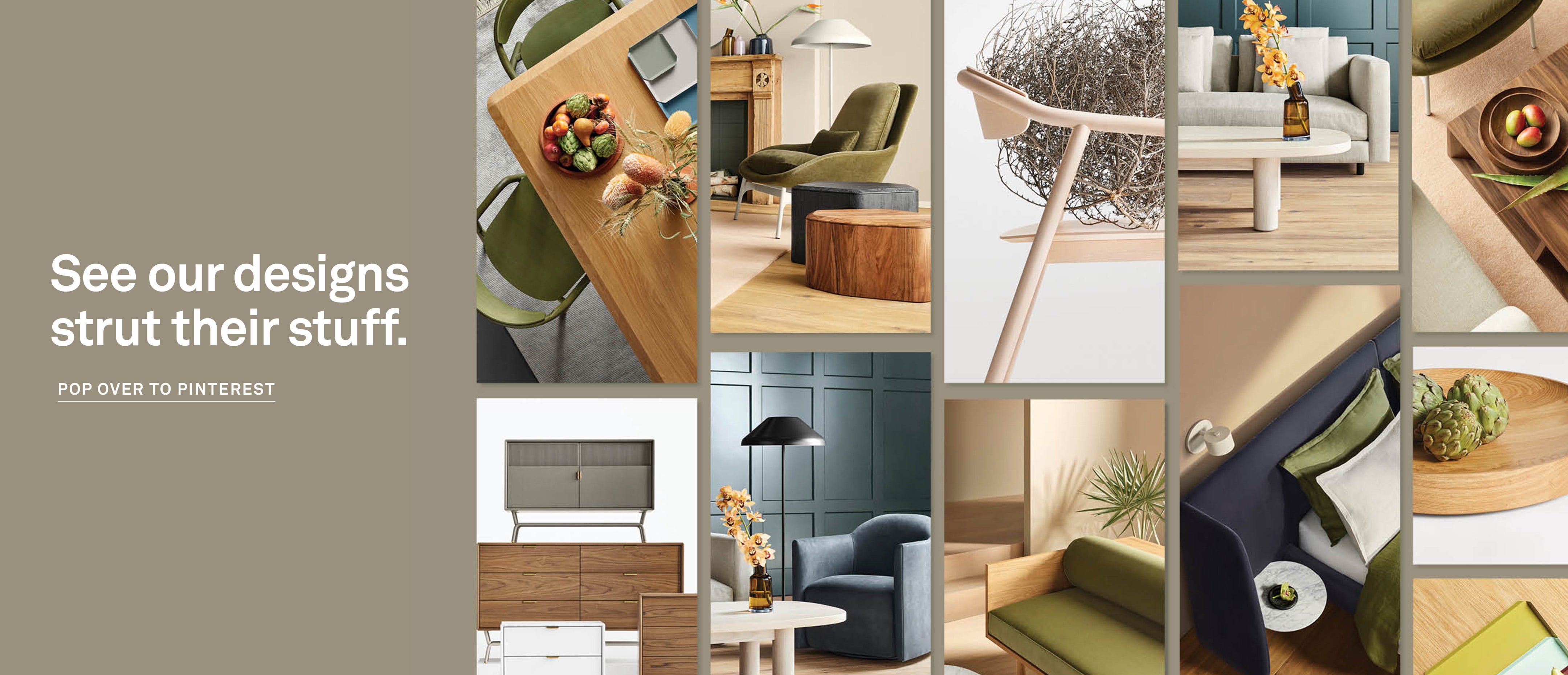See our designs strut their stuff. Pop over to Pinterest. Collage of Blu Dot furniture.